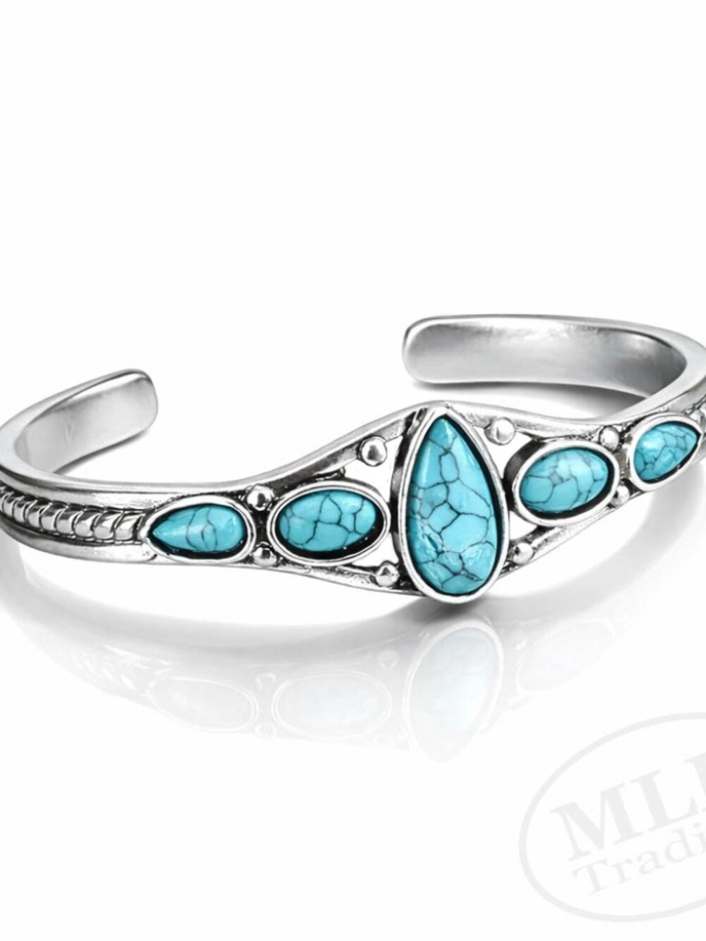 Turquoise Cuff Bracelet – Silver Tone Alloy Southwestern Style